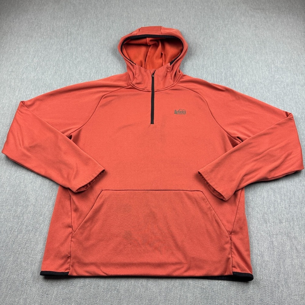 REI Co-op Hoodie Mens Large Orange Fleece Sweatshirt Pullover Training  Athletic